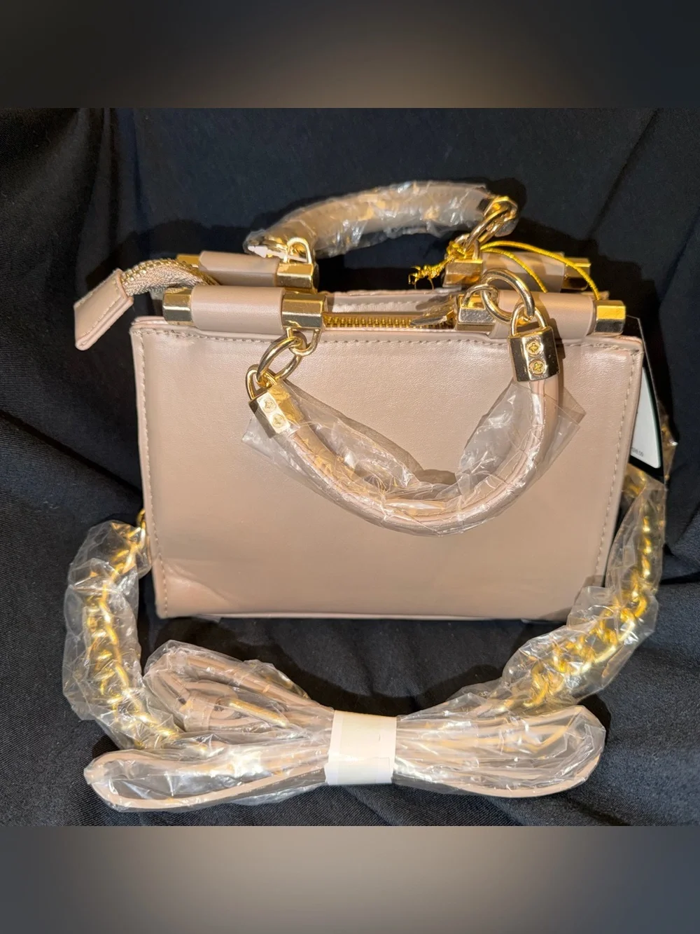 bebe Blush Textured Top-Handle Satchel with Card Holder LT Taupe
